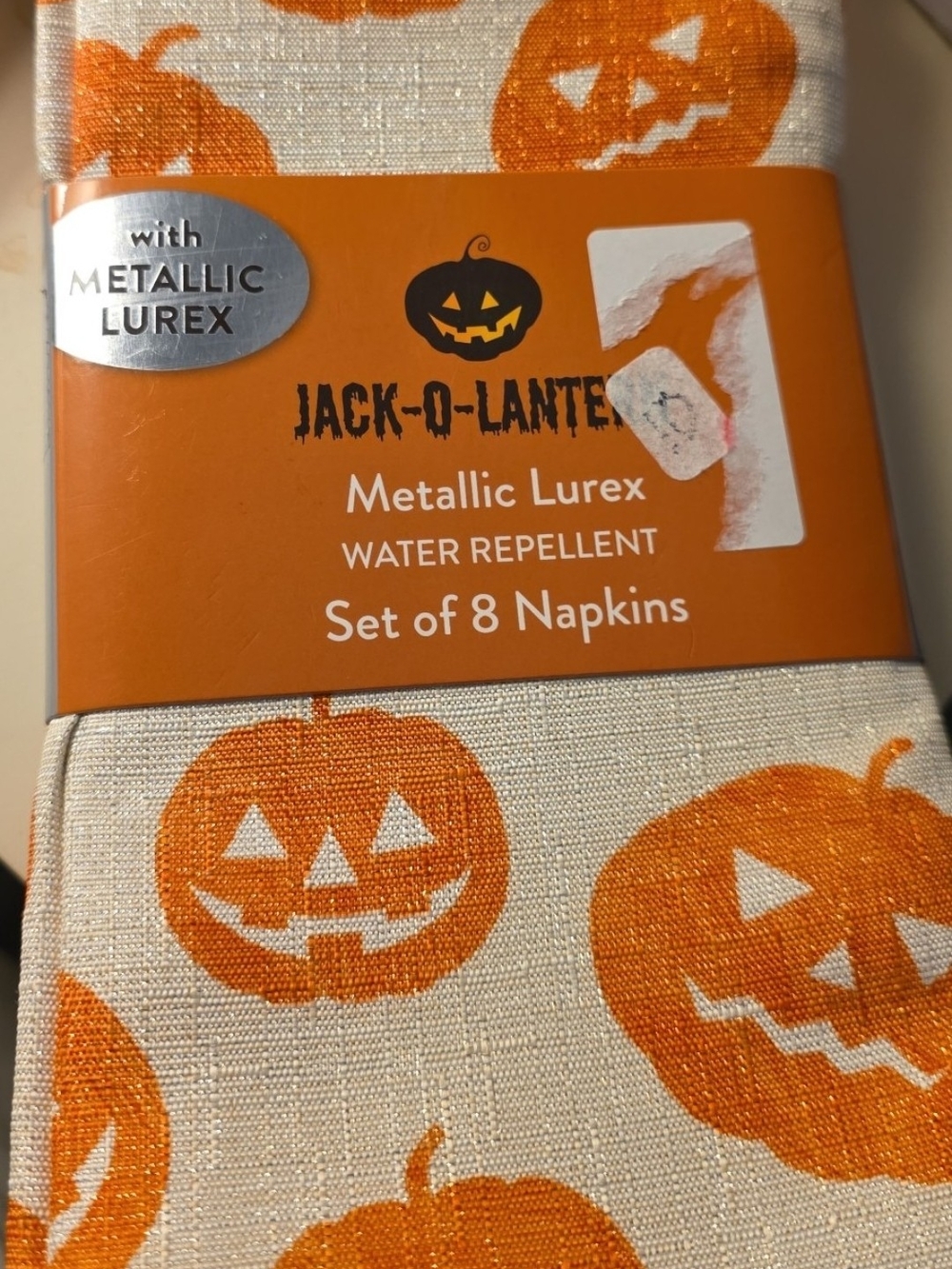 Jack-O-Lantern Metallic Lurex Orange Napkins - Set of 8